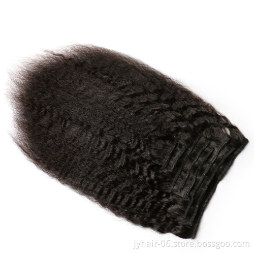 Kinky Straight Natural Virgin Clip in Hair Extension Kinky Straight Clip ins For Black Women